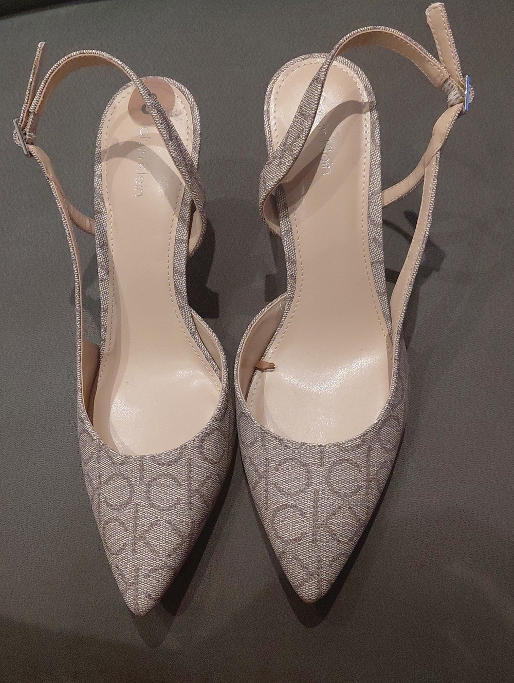 Calvin Klein Taupe Logo Slingback Pointed Heels